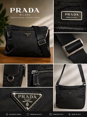 Prada Black Nylon Messenger Crossbody Bag